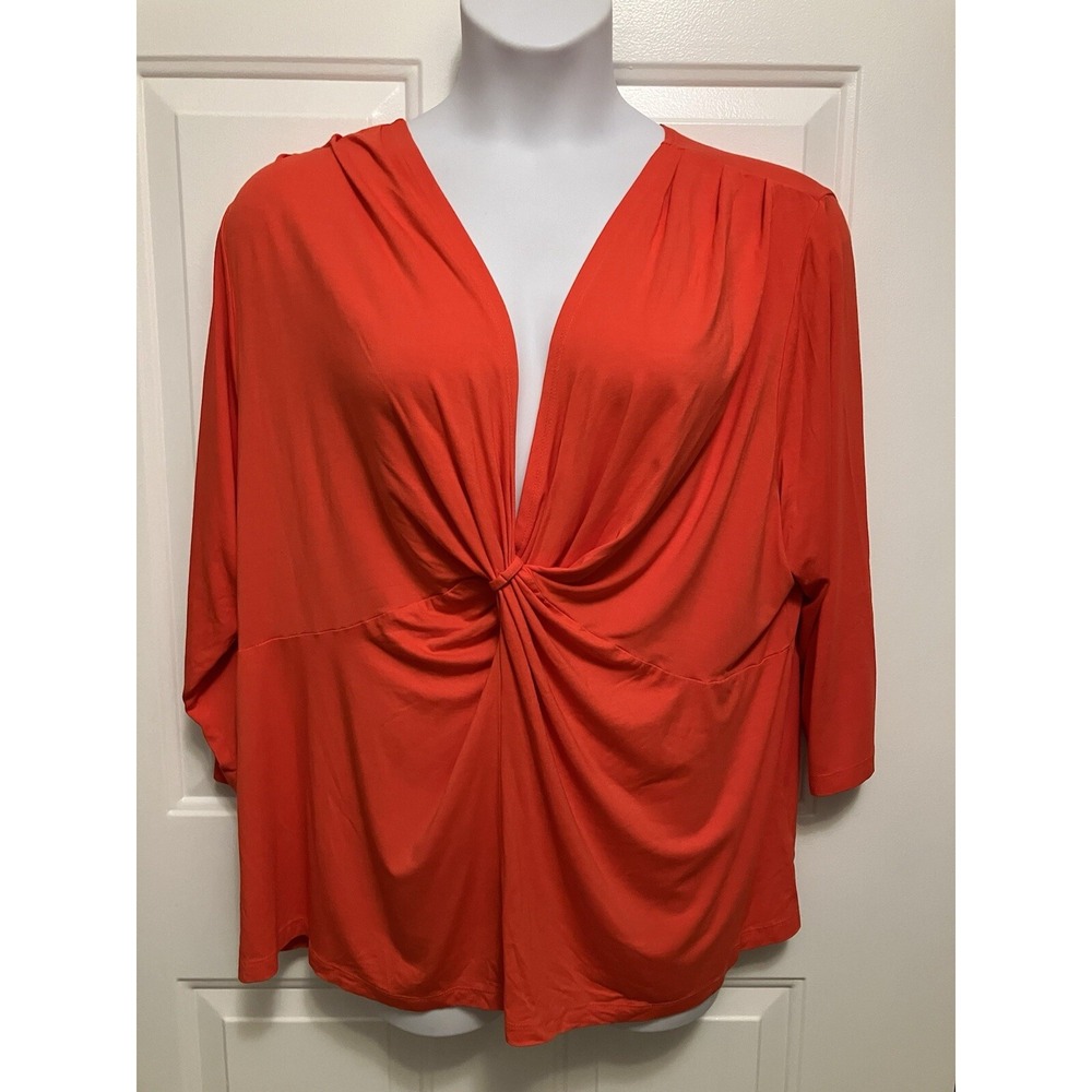 Fresh‎ Produce Women's Plus Sz 3X Orange Rayon V-Neck Wrap Blouse Top Shirt